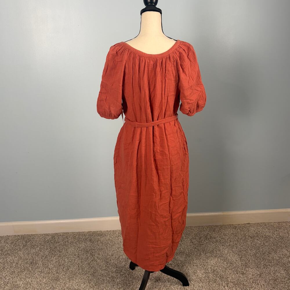 a.n.a Terracotta Gauze Midi Dress NWT Small Boho Puff Sleeve Pockets sz S - Picture 9 of 10